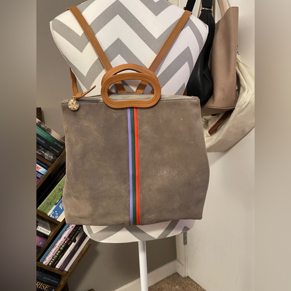 Clare V Taupe Suede Pouch with Gold Details